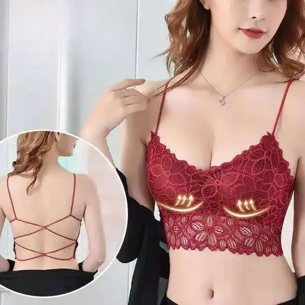 Women Push Up Sexy Lace Bra Crop Top Elastic Bralette Underwear Lingerie Full Cup Cross Cut Hollow Suspender Beautiful Back