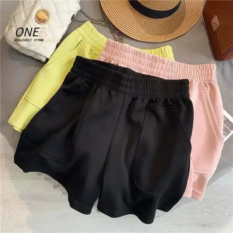 Summer Women's Shorts High Waist Casual Sports Shorts Loose Homewear Bottoms Elastic Hot Pants Solid Wide Leg Sweat Short