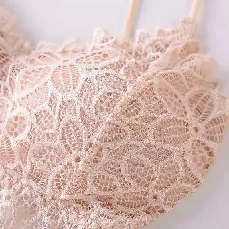 Women Push Up Sexy Lace Bra Crop Top Elastic Bralette Underwear Lingerie Full Cup Cross Cut Hollow Suspender Beautiful Back