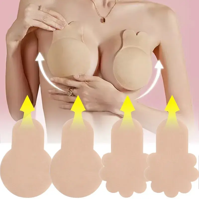 Women Invisible Push Up Bras Self Silicone Strapless Bra Reusable Sticky Breast Lift Tape Rabbit Nipple Cover Bra Pads Summer