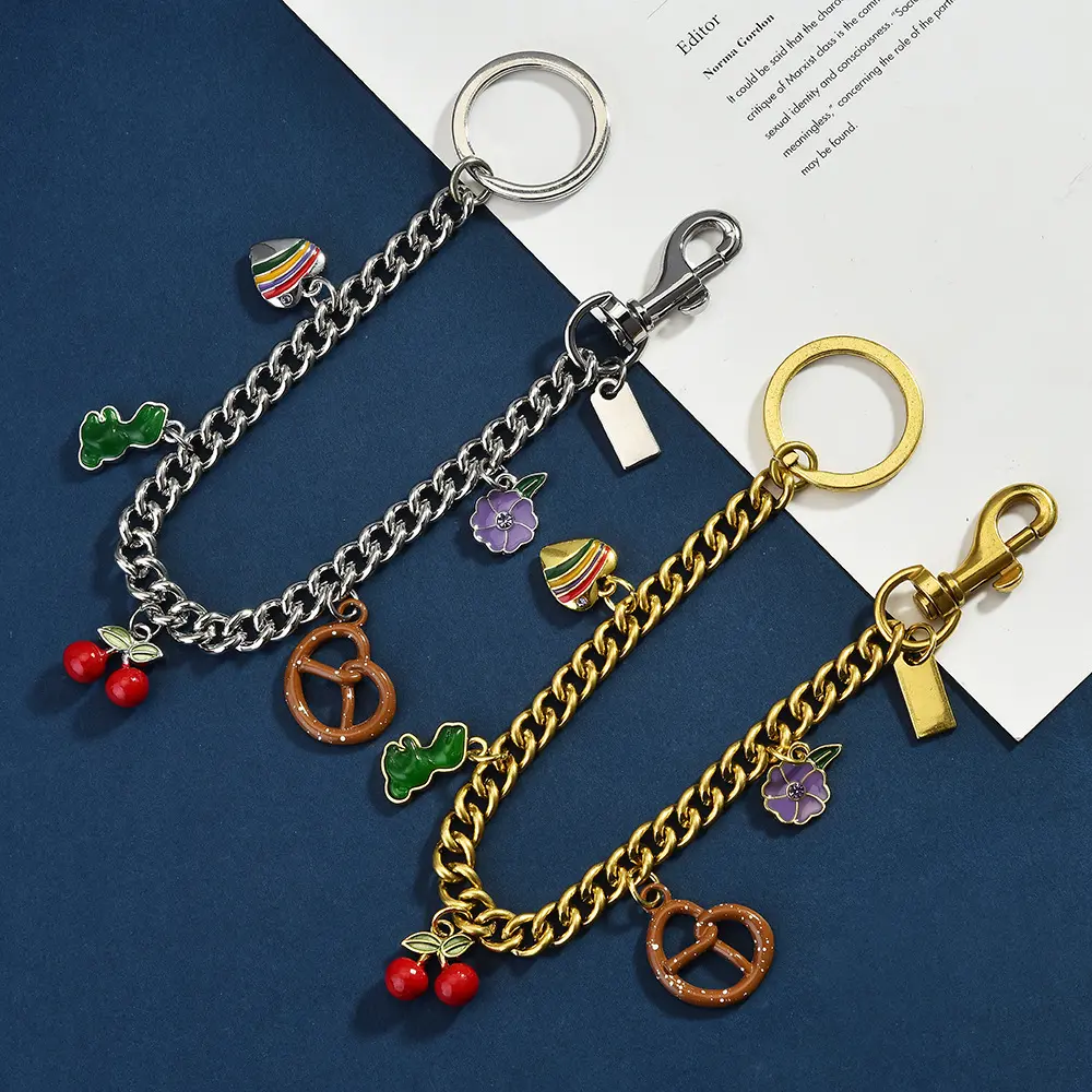 Shining Cherry Keychain Bag Charm Colorful Fashion Car Key Chain Metal Flowers Key Ring Exquisite Gifts Souvenirs Pendant Car