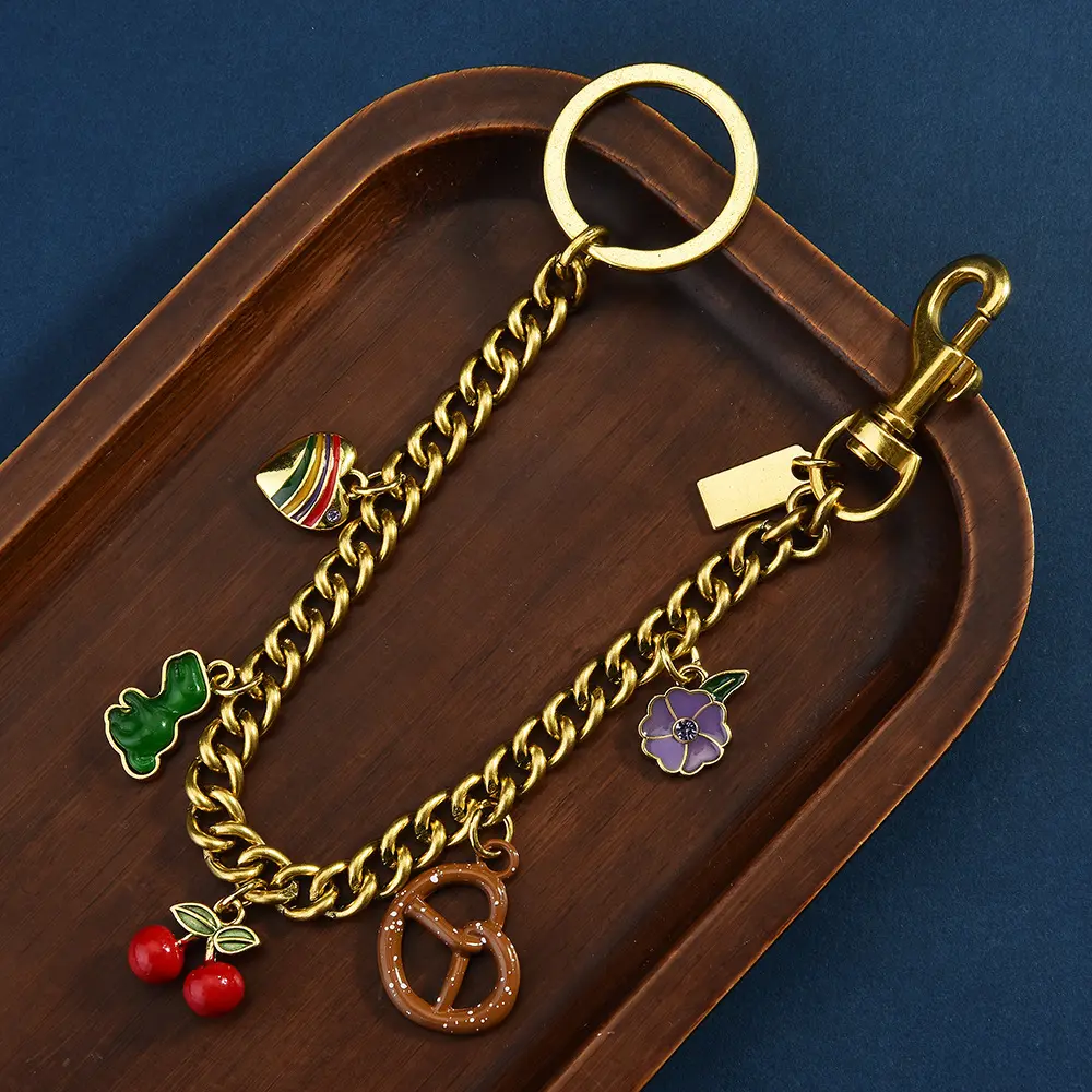 Shining Cherry Keychain Bag Charm Colorful Fashion Car Key Chain Metal Flowers Key Ring Exquisite Gifts Souvenirs Pendant Car