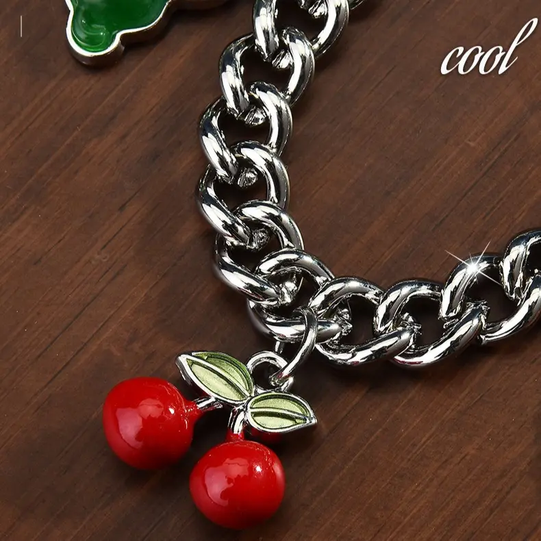 Shining Cherry Keychain Bag Charm Colorful Fashion Car Key Chain Metal Flowers Key Ring Exquisite Gifts Souvenirs Pendant Car
