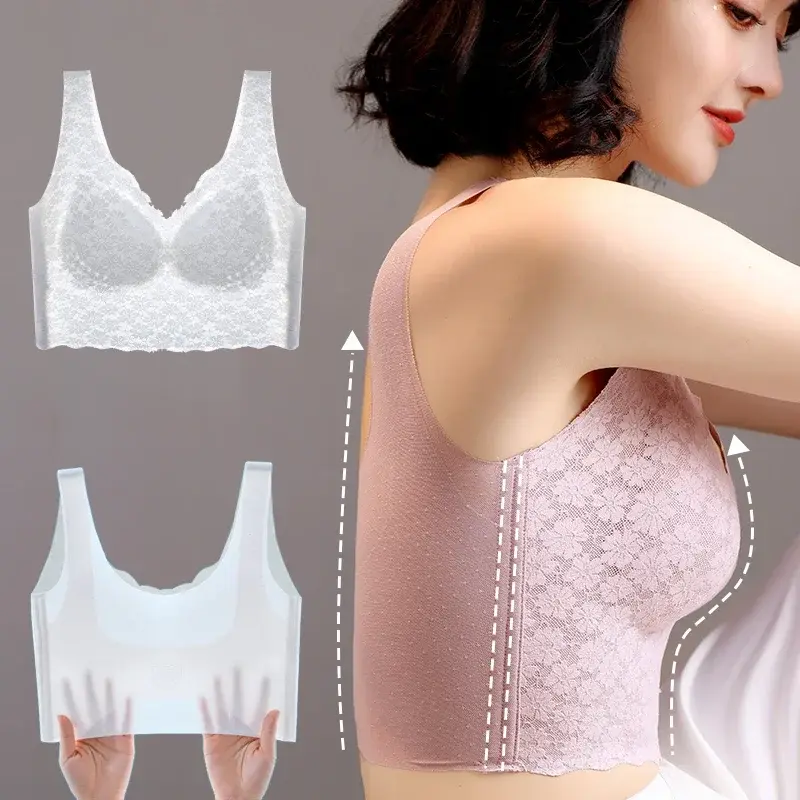 Seamless Lace Underwear Push Up Vest M-7XL Wirefree Vest Bra Women Sleeping Bra Beauty Back Sports Vest Bra Plus Size