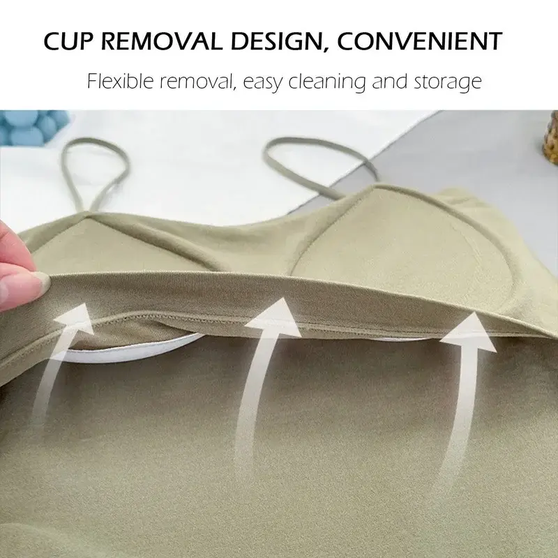 Women Summer Sleeveless Spaghetti Strap Slim Tube Top Seamless Built In Bra Crop Tops Fashion Camisole Underwear Top Tank Top