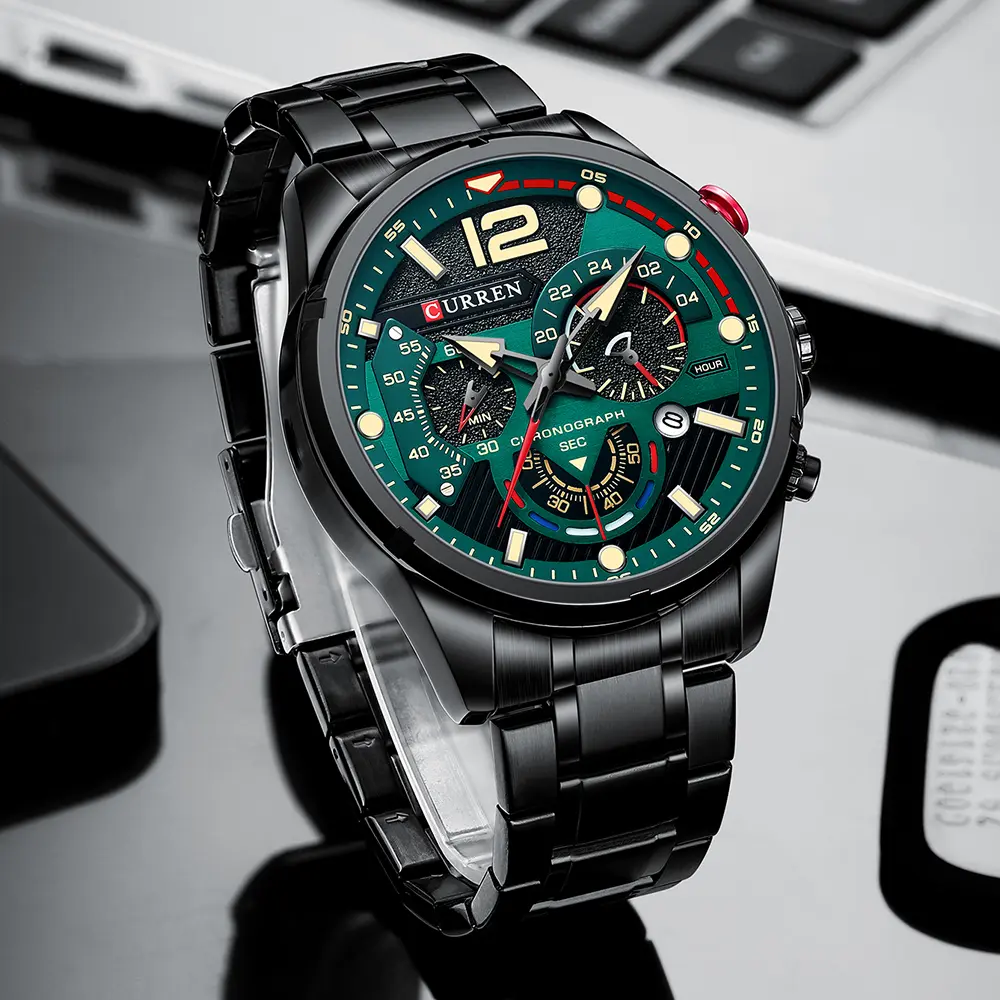 Men Quartz Wristwatch Chronograph Stainless Steel Strap Fashion Sports Male Watches Luminous Hands Cool Relogio Masculino