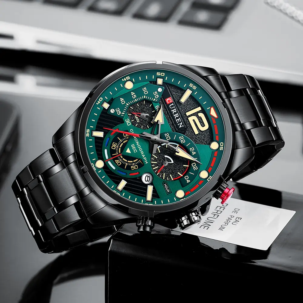 Men Quartz Wristwatch Chronograph Stainless Steel Strap Fashion Sports Male Watches Luminous Hands Cool Relogio Masculino