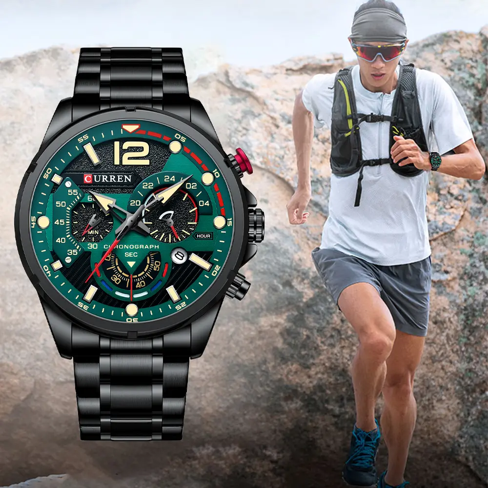 Men Quartz Wristwatch Chronograph Stainless Steel Strap Fashion Sports Male Watches Luminous Hands Cool Relogio Masculino