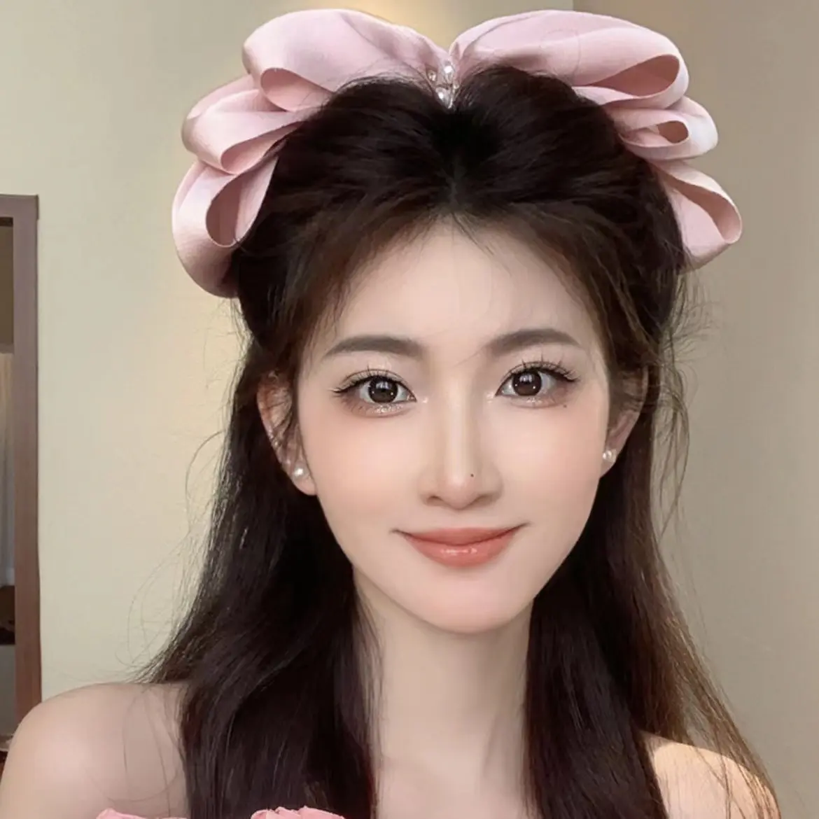 Super Sweet Big Bow Headband Hair Clip, Women's Head Highlights Face, Small Straight Clip, High-end Hair Accessory