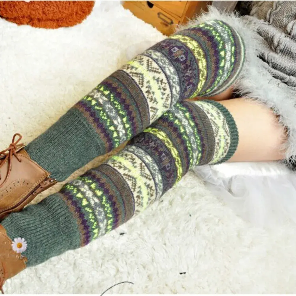 Bohemian Camouflage Thickened Women's Over-the-knee Warm Leggings Fashion Knit Knee High Crochet Socks Boot Cuffs Been Warmers