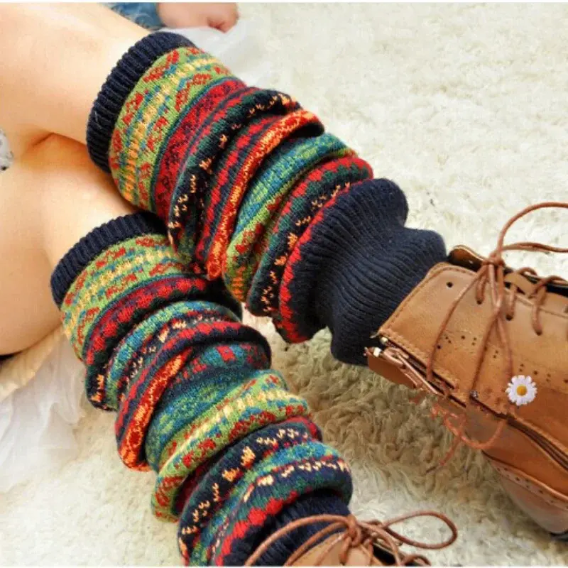 Bohemian Camouflage Thickened Women's Over-the-knee Warm Leggings Fashion Knit Knee High Crochet Socks Boot Cuffs Been Warmers