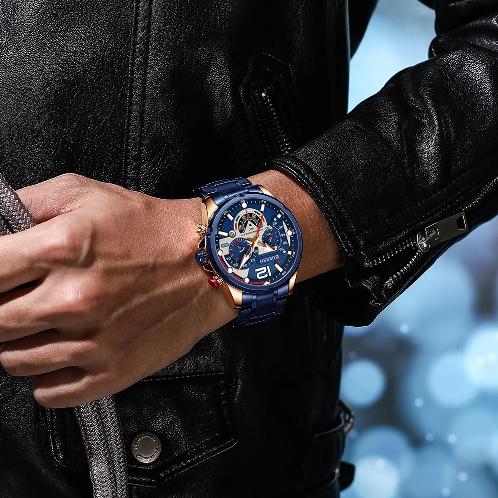Men Quartz Wristwatch Chronograph Stainless Steel Strap Fashion Sports Male Watches Luminous Hands Cool Relogio Masculino