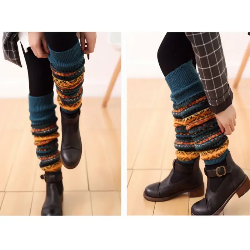 Bohemian Camouflage Thickened Women's Over-the-knee Warm Leggings Fashion Knit Knee High Crochet Socks Boot Cuffs Been Warmers