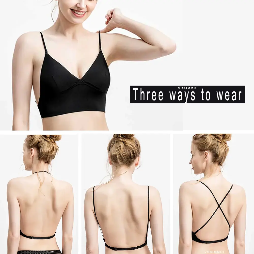 Comfortable Ice Silk Lingerie Sexy Low Back Bra Wire Free Underwear Women Summer Backless Thin Bralette For Small Chest