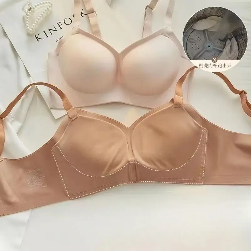 4cm Thickened Steamed Bun Fixed Cup Integrated External Expansion Underwear Women's Flat Chest Small Chest Gathered Big Bra Bras