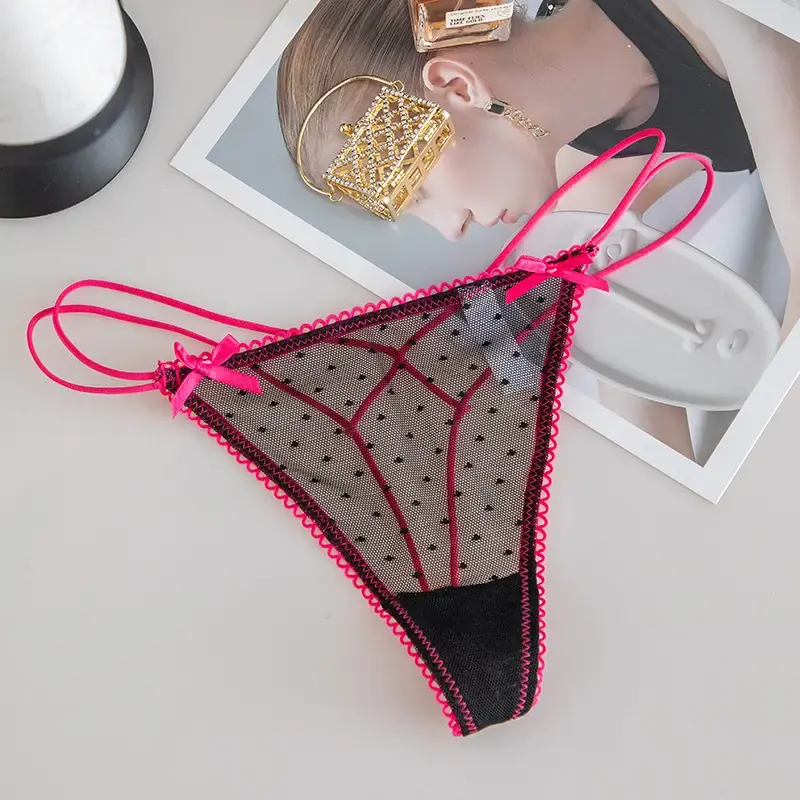 3/1PCS Women's Bowknot Lace Thong Sexy Transparent G-String Panties Seamless Low Waist Lingerie with Dotted Design