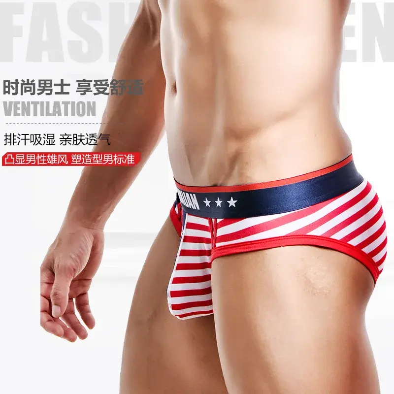 Sexy Mens Briefs Jockstrap Slips Hombre Underwear American Flag Stripe Printed Thong G-String Gay Panties Boxershorts