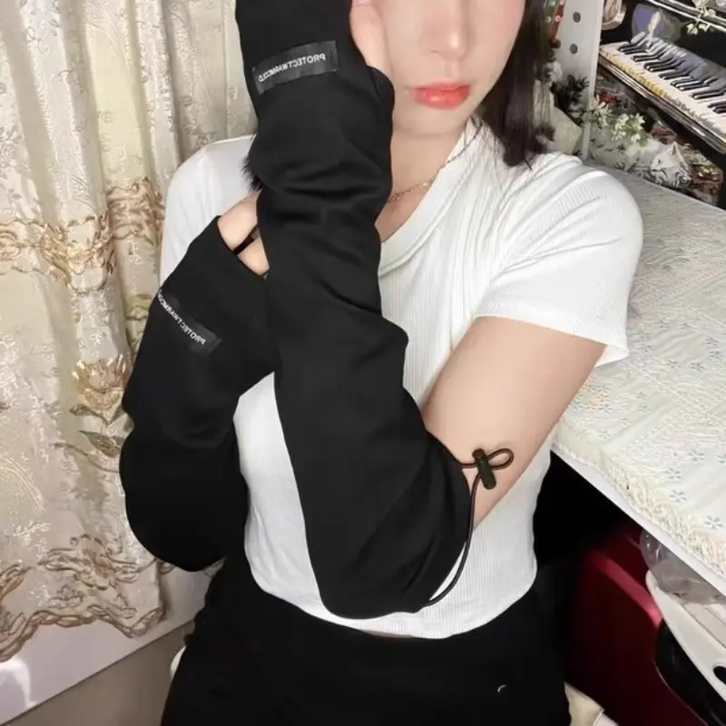 Punk Cross Long Fingerless Gloves Gothic Black Cuff Women Men Ninja Outdoor Loose Summer Sun Protection Y2k Accessories