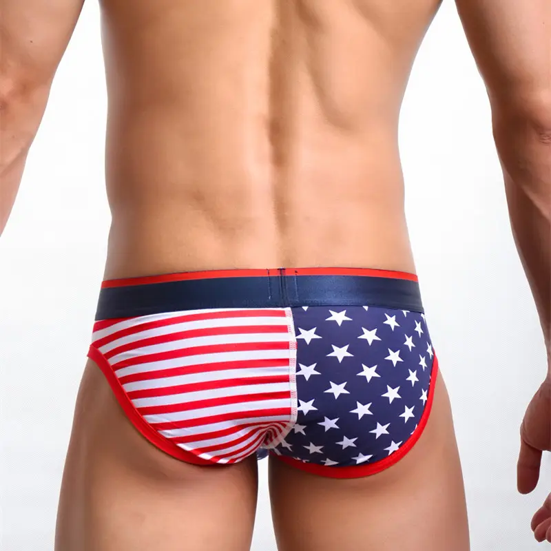 Sexy Mens Briefs Jockstrap Slips Hombre Underwear American Flag Stripe Printed Thong G-String Gay Panties Boxershorts