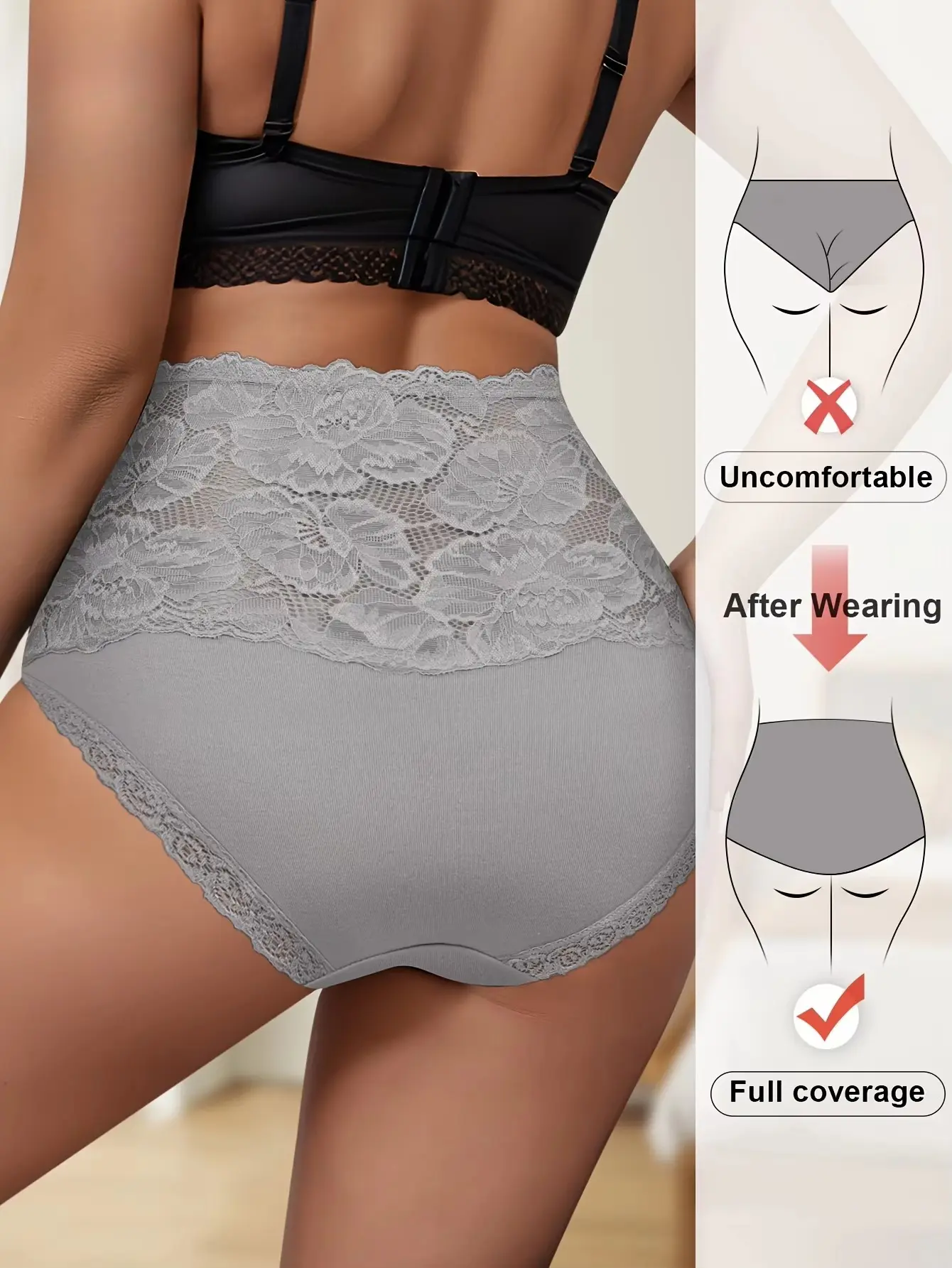 High Waist Large Size V-neck High Waist Underwear Women Cotton Lace Panties Hot Temptation Girls Belly Briefs