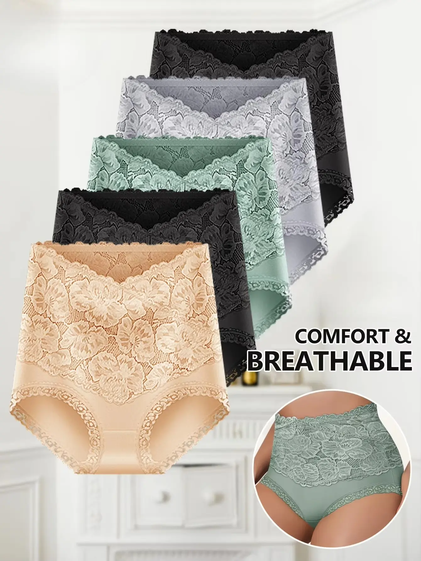 High Waist Large Size V-neck High Waist Underwear Women Cotton Lace Panties Hot Temptation Girls Belly Briefs