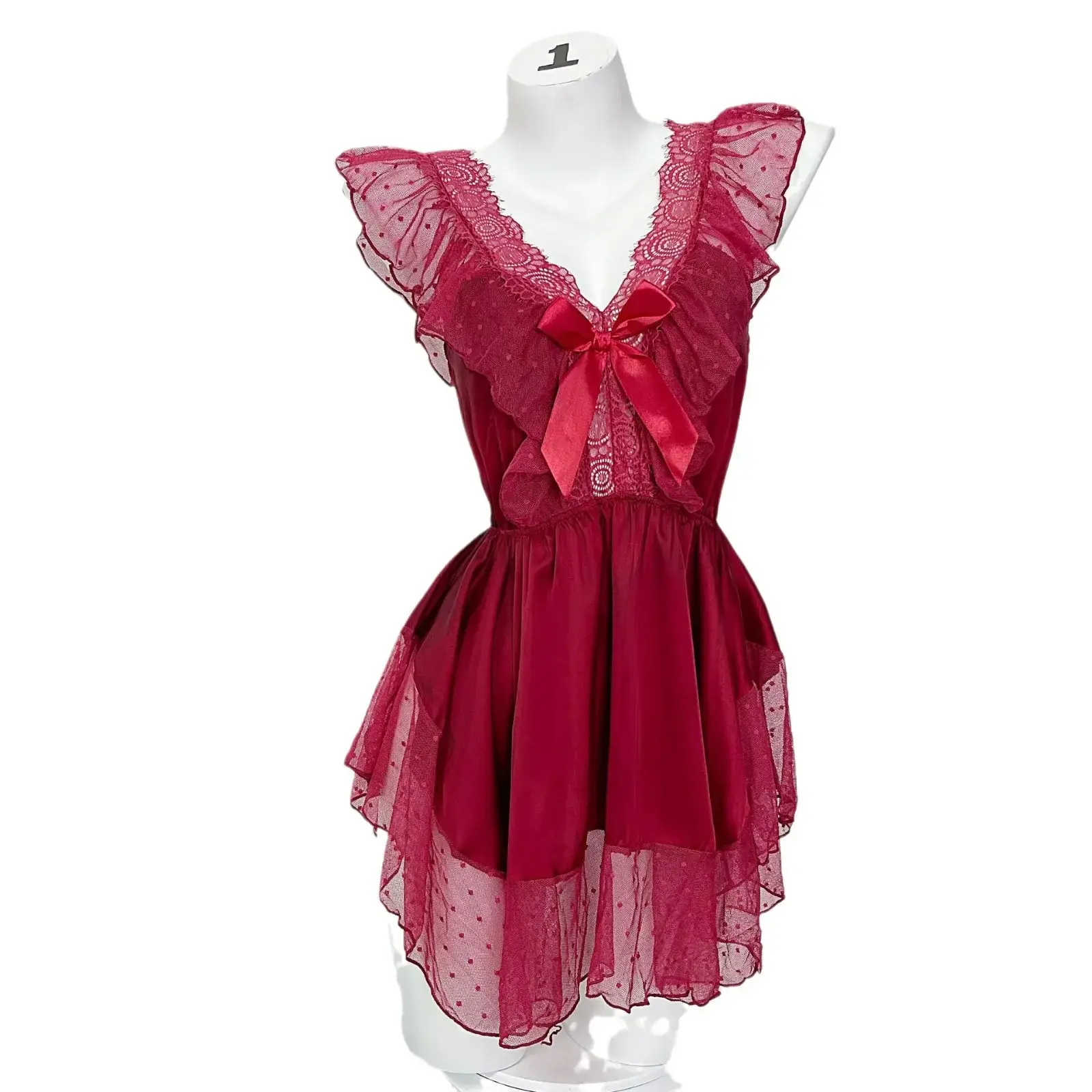 Sexy Mesh Lace Nightgown Romantic Style Home Wear French Underwear Camisole Nightgown+underwear