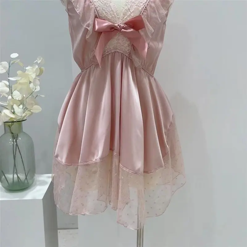 Sexy Mesh Lace Nightgown Romantic Style Home Wear French Underwear Camisole Nightgown+underwear
