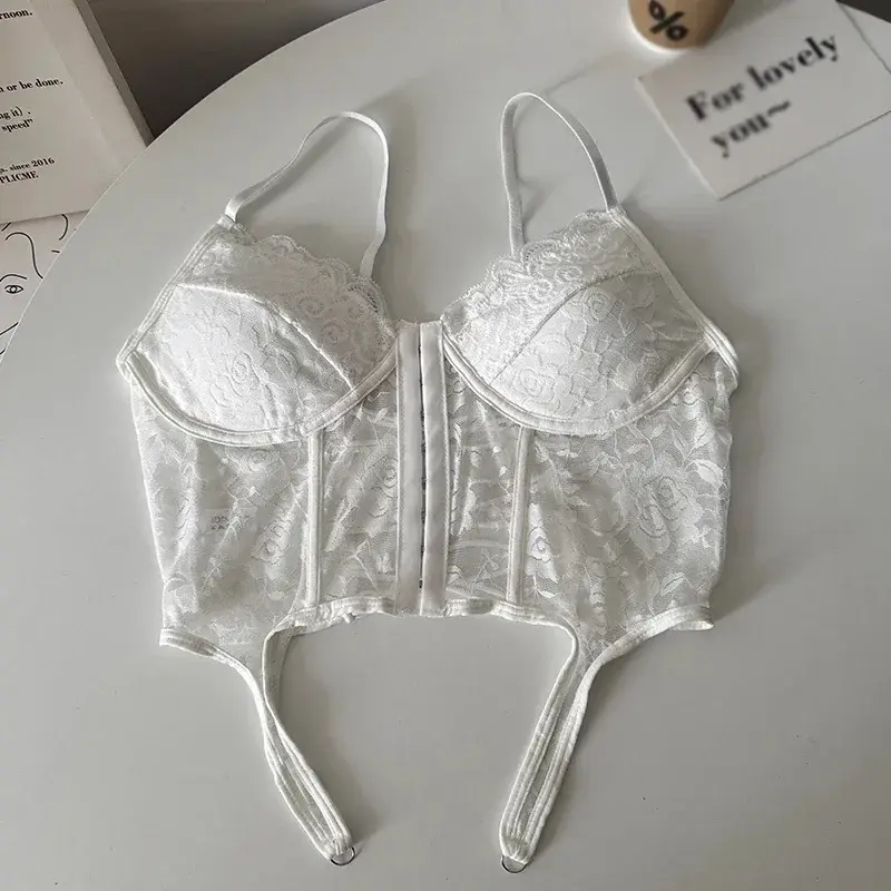 Women's Criss Cross Back Lace Bra Female Retro Deep V Sexy Camis Bralette Ladies High Neck Camisoles Racerback Y2K Steetwear