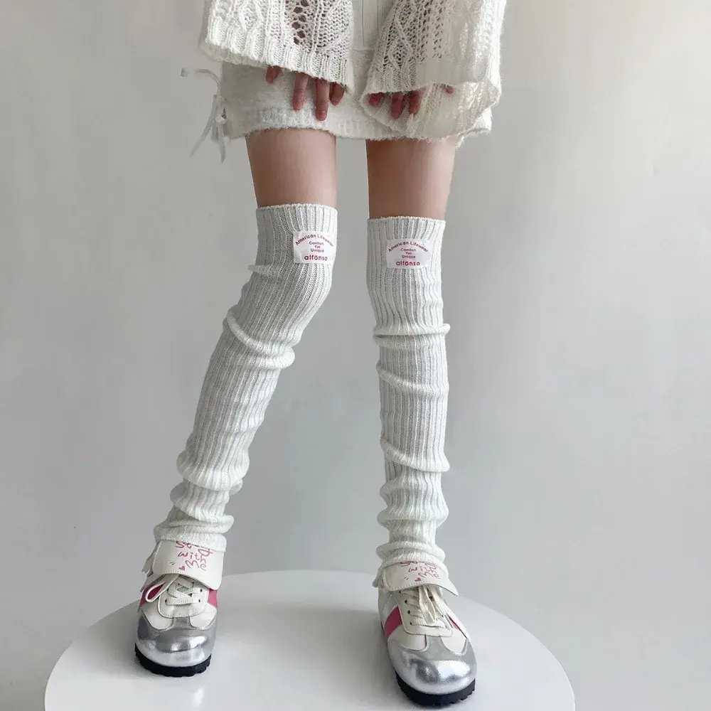 Lolita Leg Warmers Women Knitted Foot Cover Thigh High Socks Y2k Girls Solid Color Long Socks Thigh High Stockings Autumn Winter
