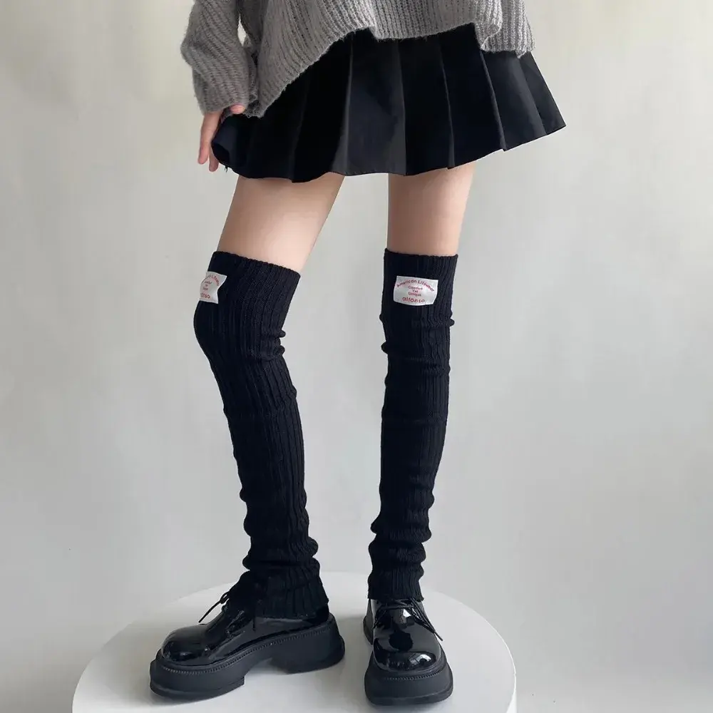 Lolita Leg Warmers Women Knitted Foot Cover Thigh High Socks Y2k Girls Solid Color Long Socks Thigh High Stockings Autumn Winter