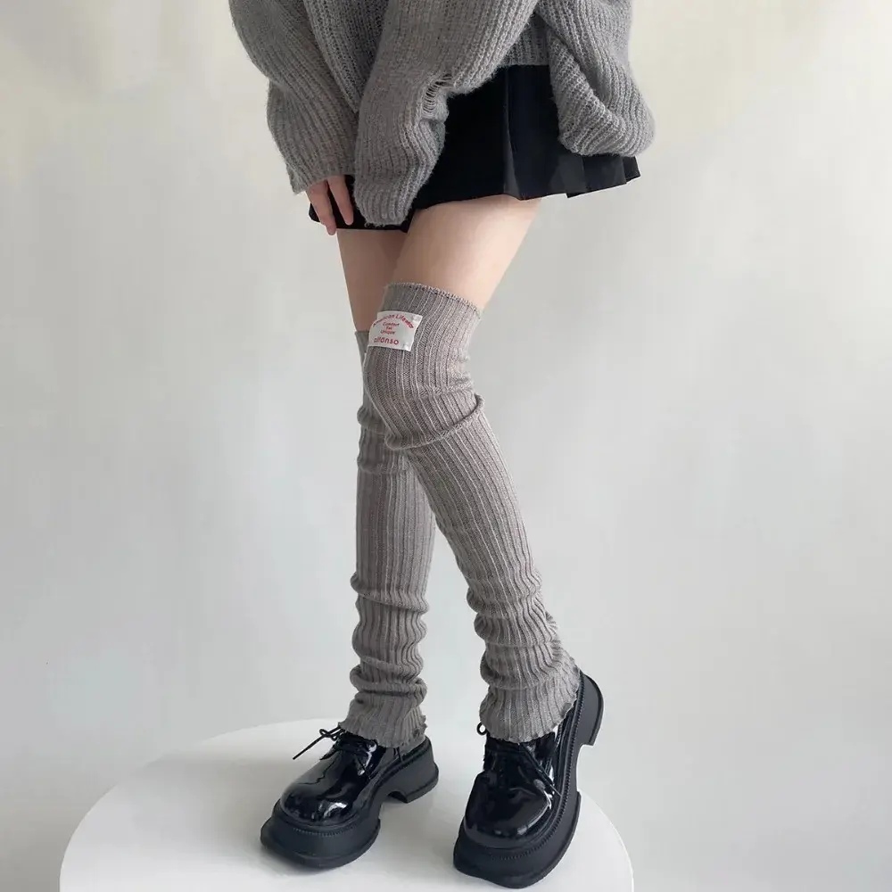 Lolita Leg Warmers Women Knitted Foot Cover Thigh High Socks Y2k Girls Solid Color Long Socks Thigh High Stockings Autumn Winter