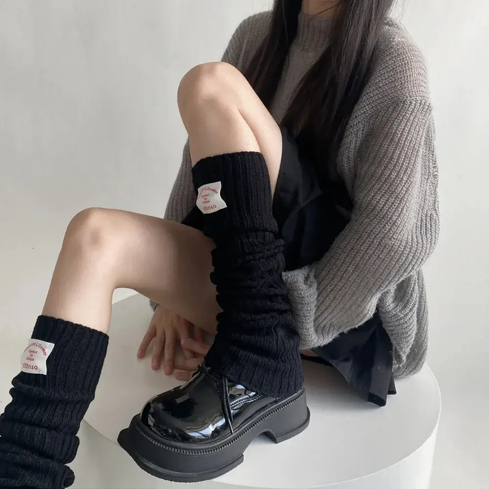Lolita Leg Warmers Women Knitted Foot Cover Thigh High Socks Y2k Girls Solid Color Long Socks Thigh High Stockings Autumn Winter
