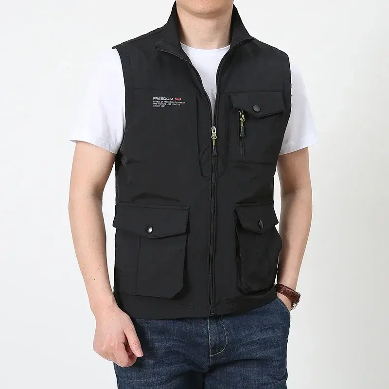 Men's Windproof Cardigan Coats Spring Fishing Stand-up Collar Multi-pocket Sleeveless Jacket Hunting Thermal Vest Clothing