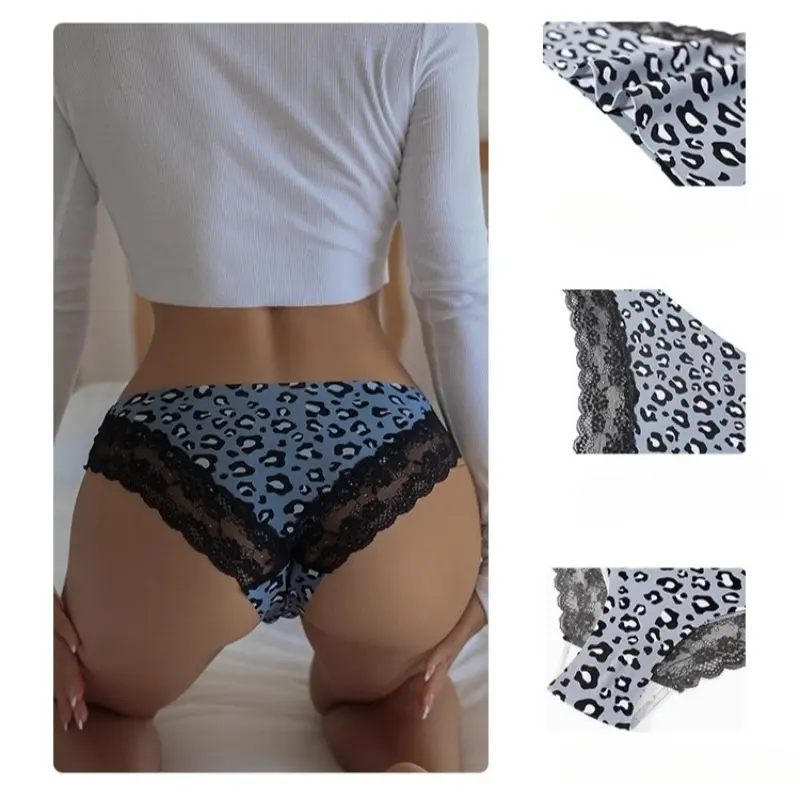 French Sexy Lace Trim Splice Panties Ice Silk Girl Underwear Pure Cotton Crotch Breathable Large Size Ladies Triangle Panties