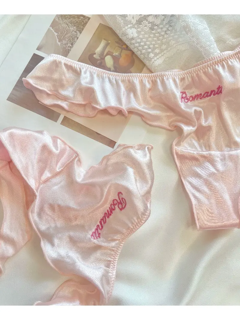 Sexy Women Bikini Underwear T-back Pink Letter Lattice Love Silk T-string Pattern Comfortable Erotic Lingerie Sexy Panties Thong