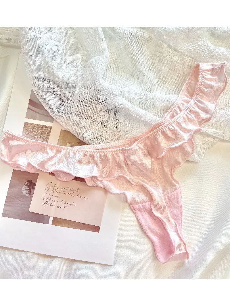 Sexy Women Bikini Underwear T-back Pink Letter Lattice Love Silk T-string Pattern Comfortable Erotic Lingerie Sexy Panties Thong