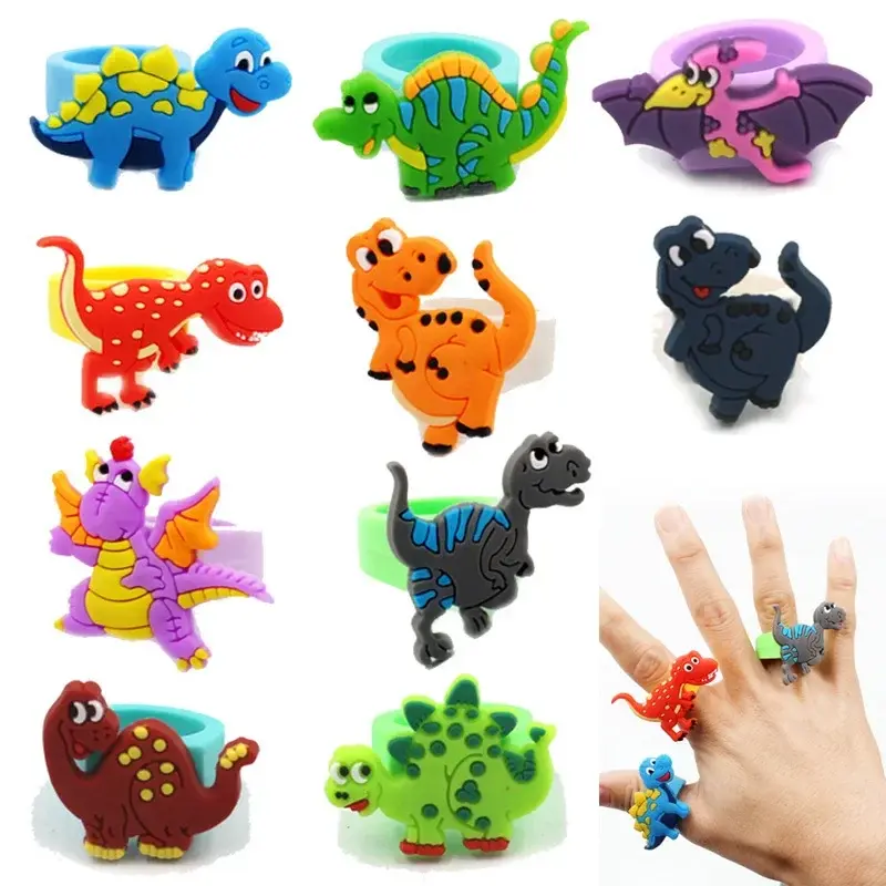 10Pcs Cartoon Dinosaur Rings Birthday Party Favors Christmas Gifts Children Toys Pinata Fillers Kindergarten Rewards Gifts