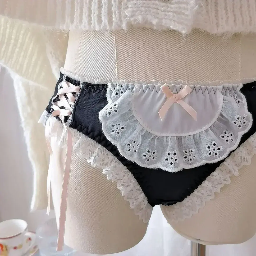 Lace Ice Silk Lolita Panties Women Sexy Japanese Lingerie Girl Ice Silk Breathable Soft Briefs Female G String Underwear