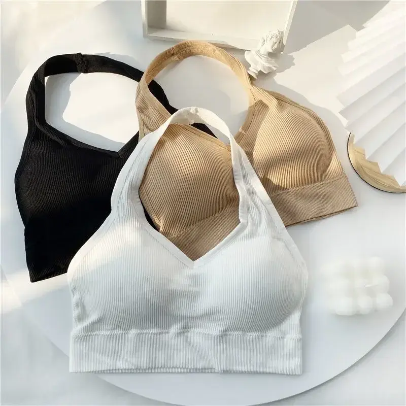 Women Sexy Backless Vest Bra Ladies Halter Wire Free Sport Bra Suspenders Solid Lingerie Female Tops Beautiful Back Camisoles