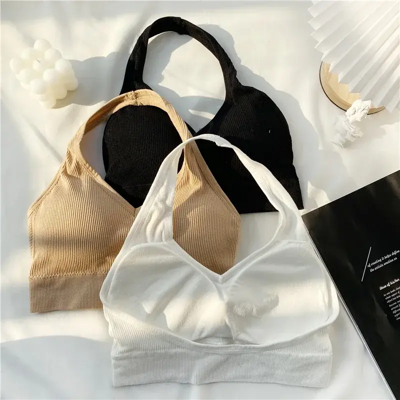 Women Sexy Backless Vest Bra Ladies Halter Wire Free Sport Bra Suspenders Solid Lingerie Female Tops Beautiful Back Camisoles