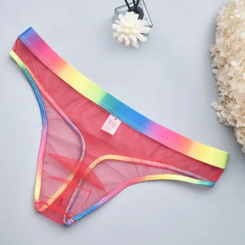 Sexy Women Underwear Low-rise Brief See-through Thong Mesh Underpants Girl U Convex Pouch Panties Youth Lingerie T-Back G-string