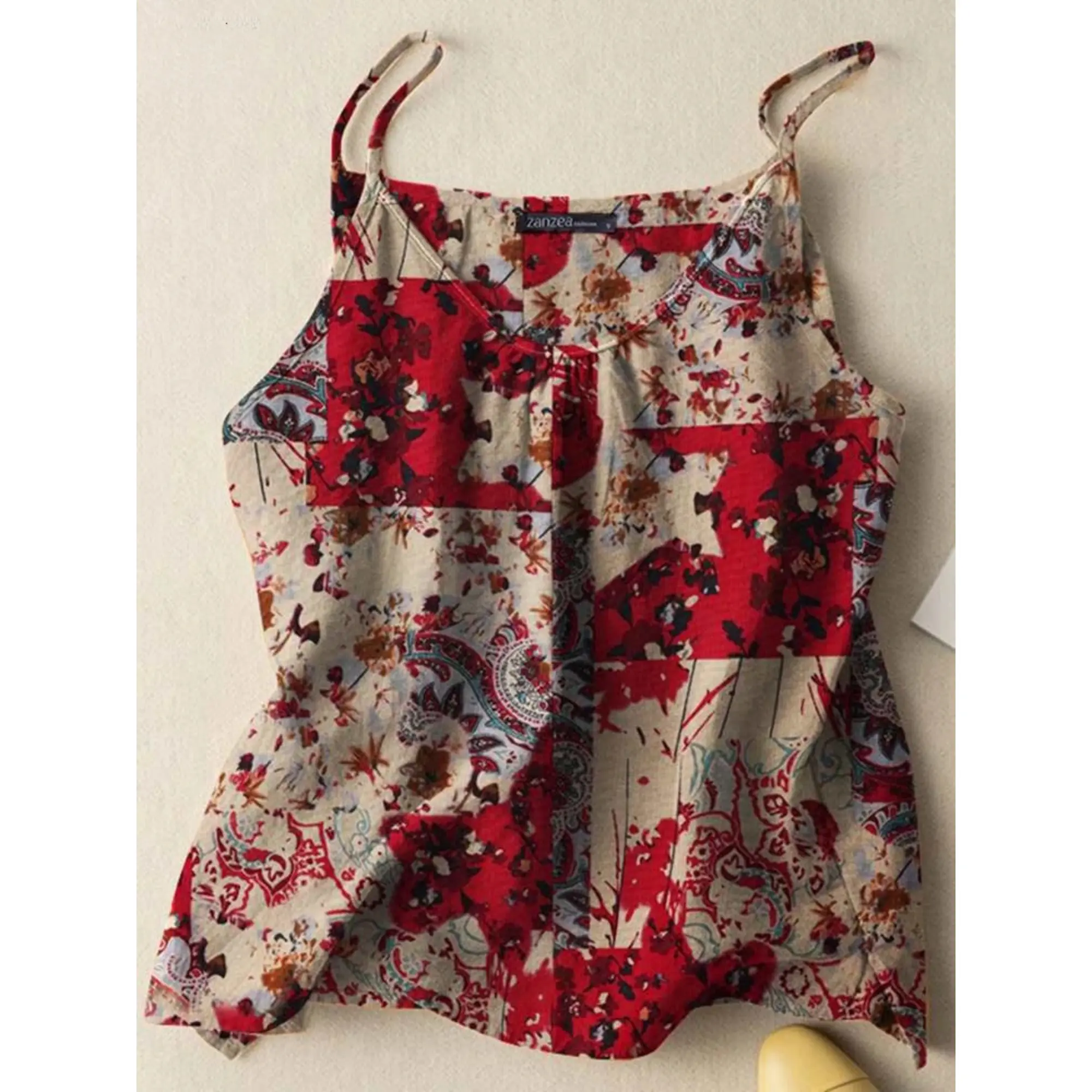 Women Vintage Beach Tanks Tops Casual Shirt Tees 3XL Bohemian Vintage Camis Floral Printed Blusas Tunic Tee Summer Y2k Tops Crop