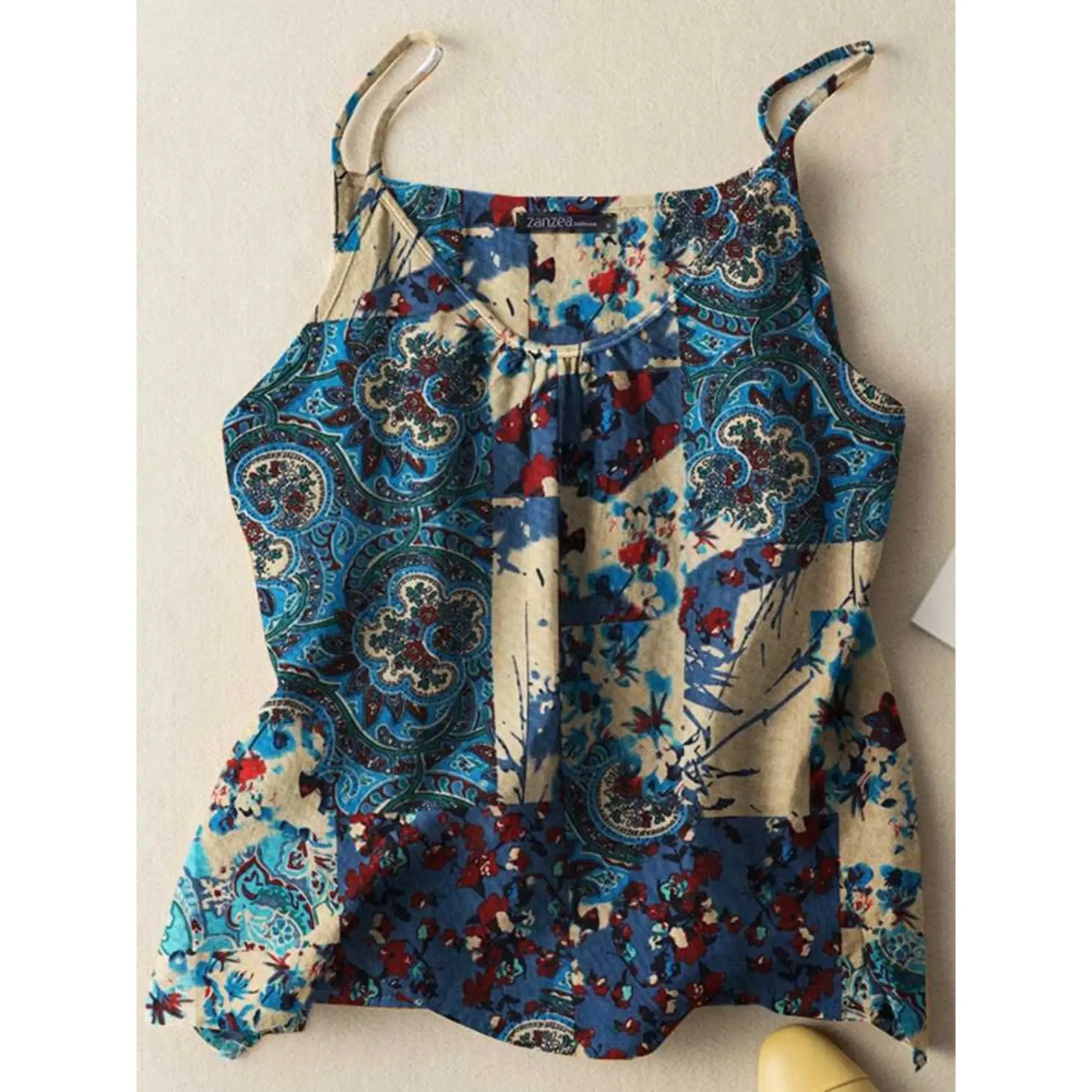 Women Vintage Beach Tanks Tops Casual Shirt Tees 3XL Bohemian Vintage Camis Floral Printed Blusas Tunic Tee Summer Y2k Tops Crop
