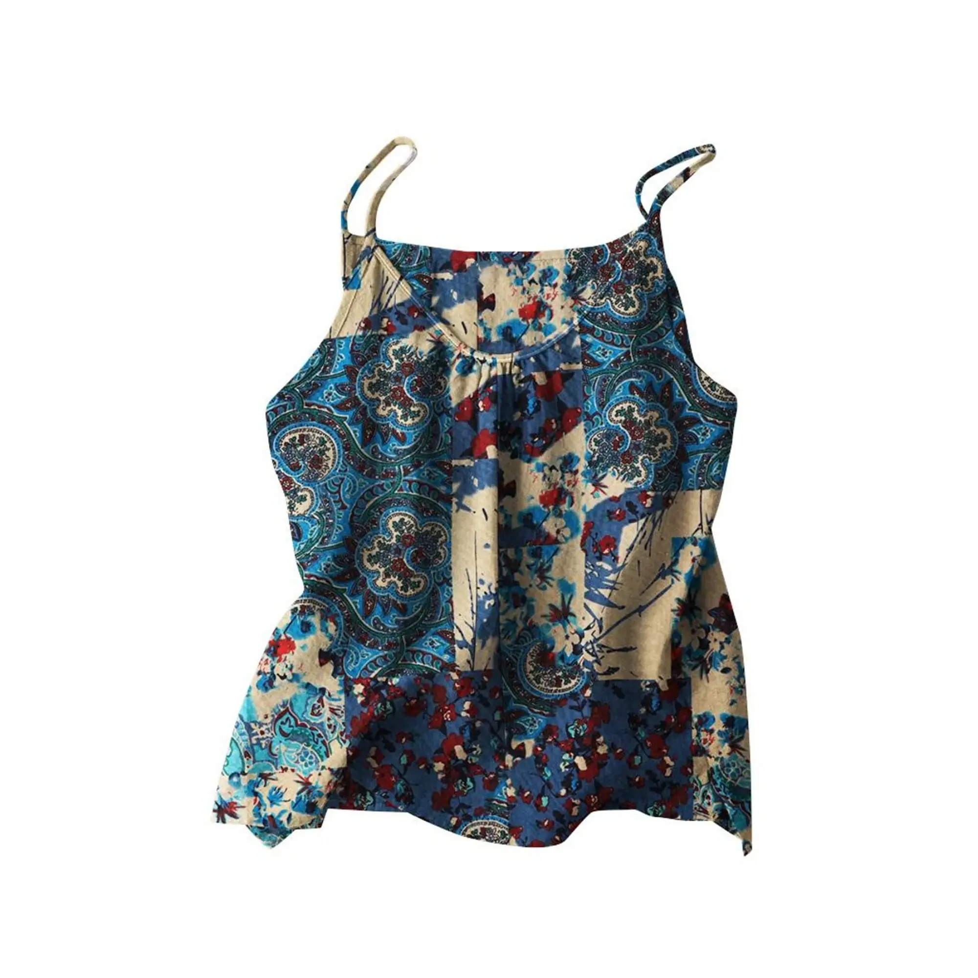 Women Vintage Beach Tanks Tops Casual Shirt Tees 3XL Bohemian Vintage Camis Floral Printed Blusas Tunic Tee Summer Y2k Tops Crop