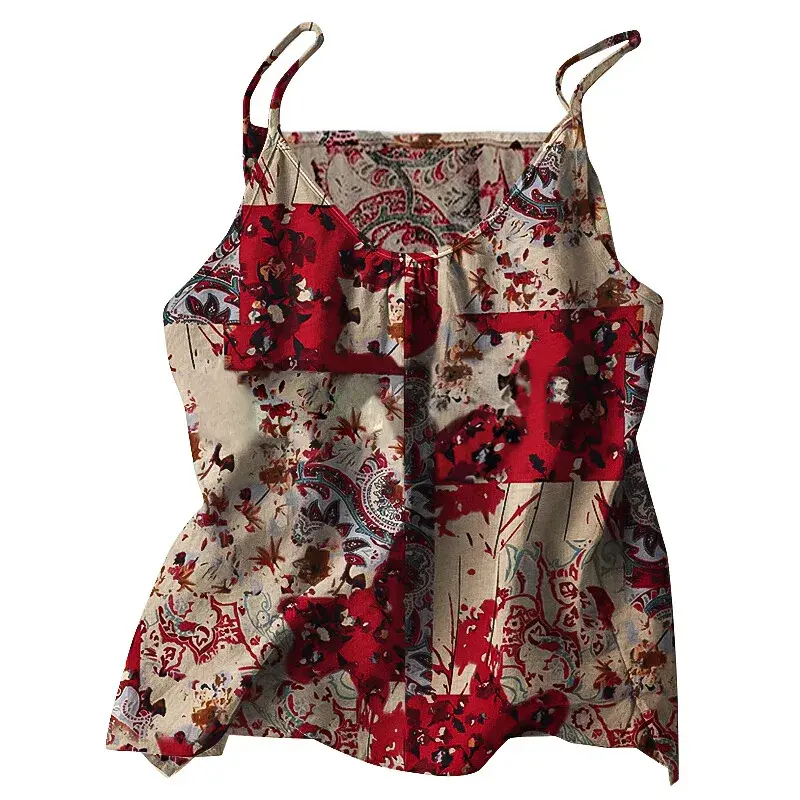 Women Vintage Beach Tanks Tops Casual Shirt Tees 3XL Bohemian Vintage Camis Floral Printed Blusas Tunic Tee Summer Y2k Tops Crop
