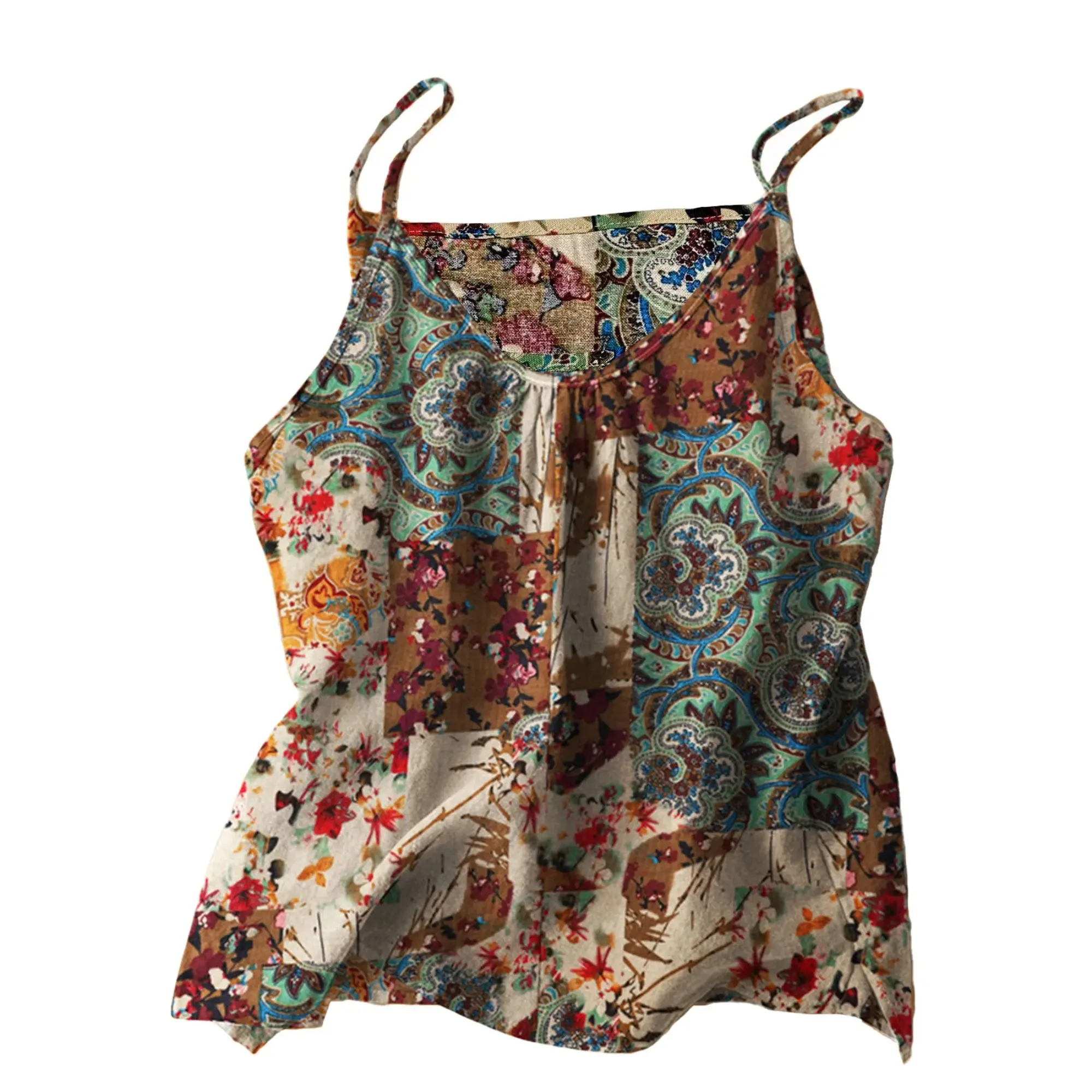 Women Vintage Beach Tanks Tops Casual Shirt Tees 3XL Bohemian Vintage Camis Floral Printed Blusas Tunic Tee Summer Y2k Tops Crop