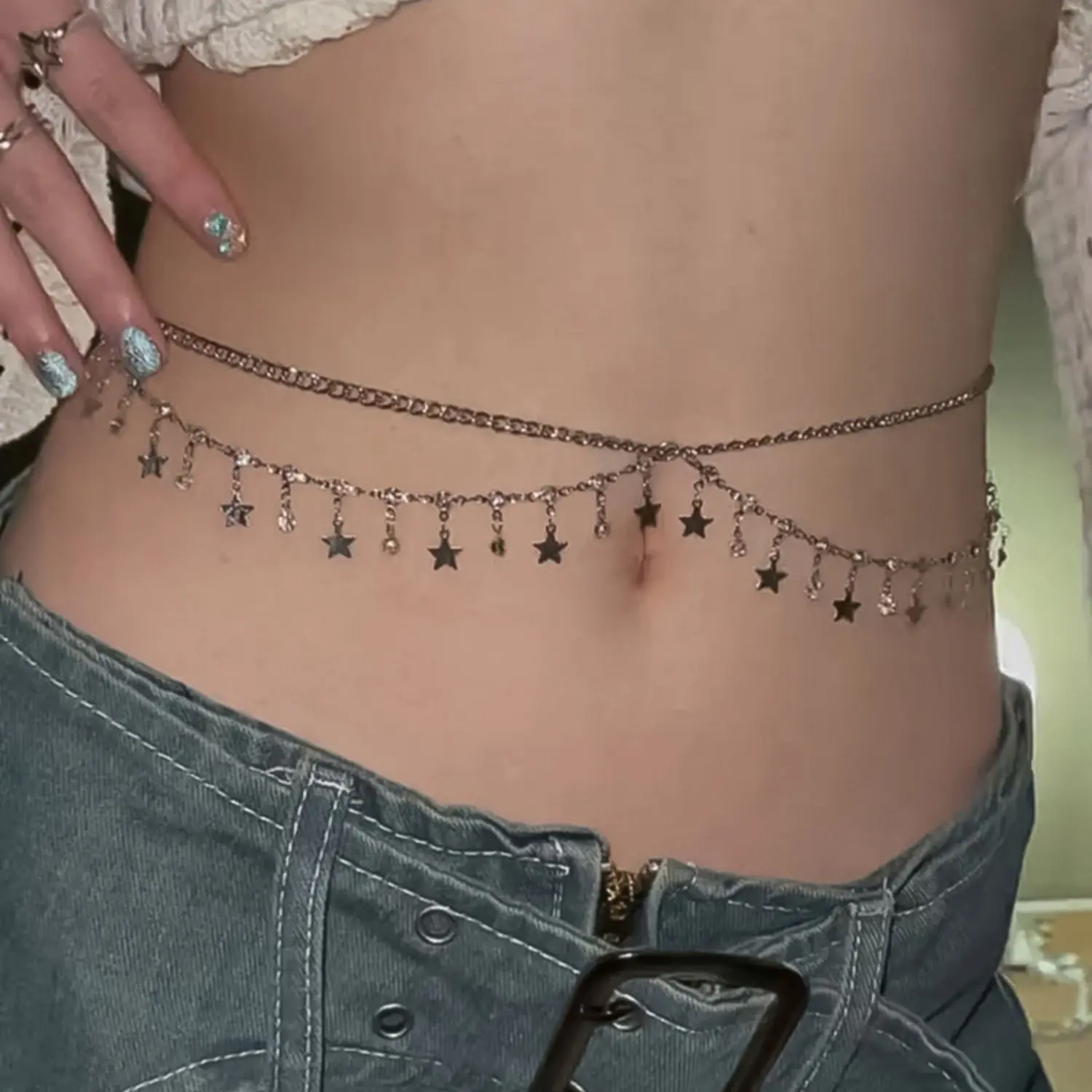 Sexy Bikini Multilayers Star Waist Chains For Women Summer Beach Handmade Rhinestone Moon Belly Chains Waistbeads Boho Jewelry