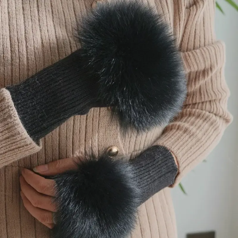 Fine Grain Short Woolen Gloves New Winter Woolen Gloves Female Fake Sleeves Knitted Warmth Exposed Fingerless Arm Sleeves