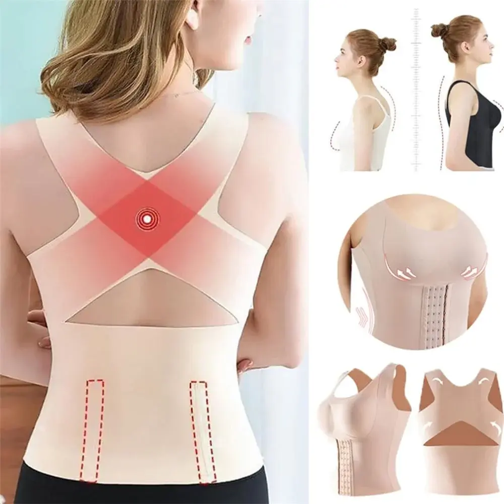 Women's 3 In 1 Waist Bra Styling Clothing Posture Corrector Weight Loss Cross Back Underwear Belly Sleeveless T-Shirt ﻿Ladies