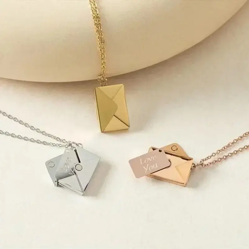 The New Envelope Necklace Shows Off Your Unique Temperament And Can Be Opened Valentine's Day Envelopes Necklaces for Charms